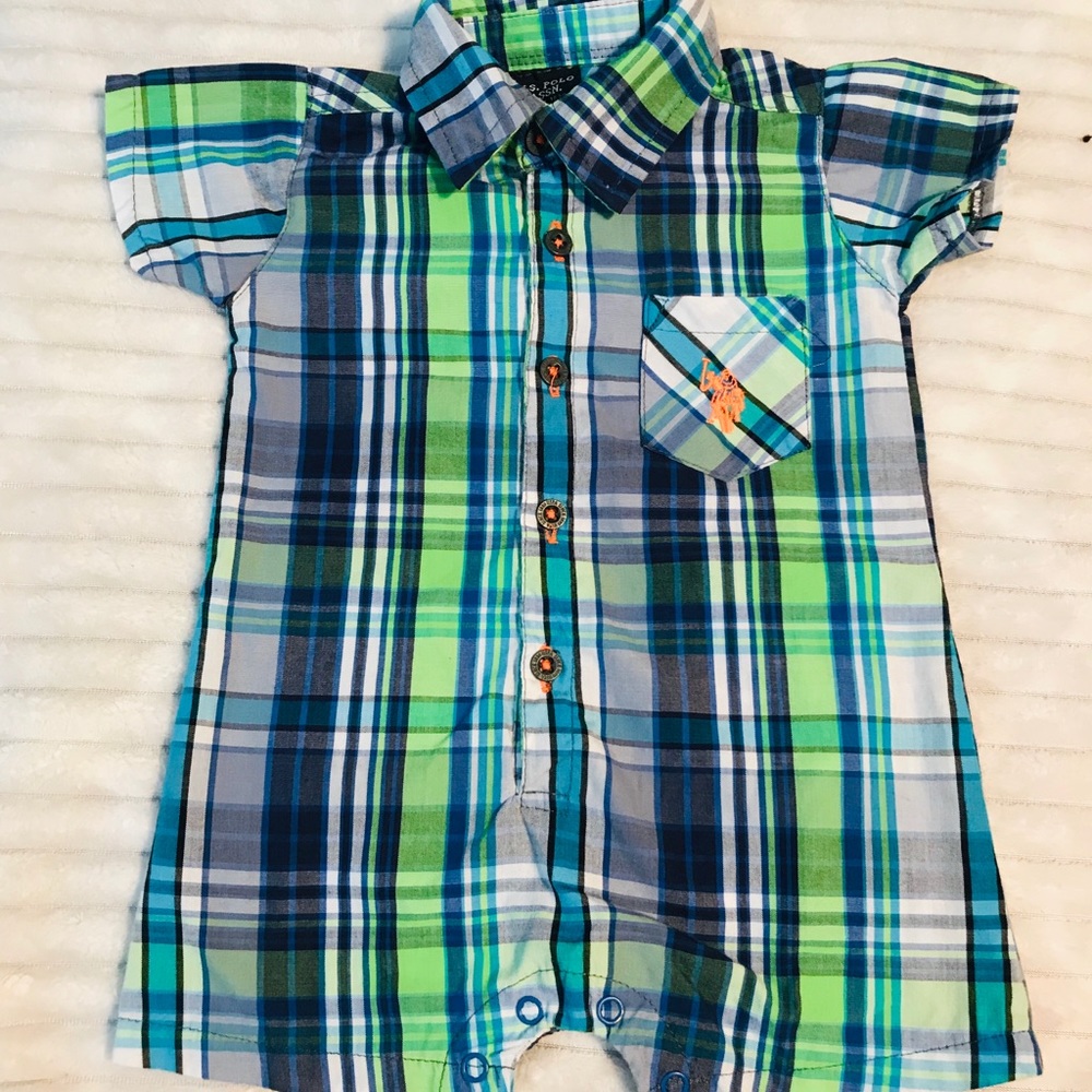 5/$20 Ralph Lauren blue plaid romper 3-6 months